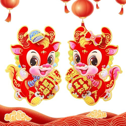 Aizuoni Autocollants Dragon Chinois 2024,Autocollants de Porte Année du Dragon - Autocollants de Dragon Chinois de Dessin animé pour 2024,Autocollants en processus de Flocage, déco du Nouvel an