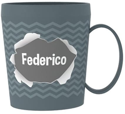 ILS I LOVE SHOPPING Tazza Personalizzata con Nome Bicchiere in plastica 350ml per Microonde con manico colazione Made in Italy (FEDERICO)