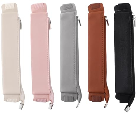 5 Stück Stiftringhalter Elastizität Stifthalter Notizbuch Stifthalter mit Reißverschluss 6.7x1.4 Inch Pu Leder Bleistifthalter mit Band,Wiederverwendbare Pen Holder für Tagebücher,Notizbücher,Tablet