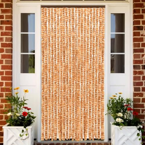 Toshilian Rideau de Porte Chenille, Rideau Anti-Mouches Rideau Moustiquaire Extérieur Rideau Anti-Mouches Ocre et Blanc 56x200 cm Chenille