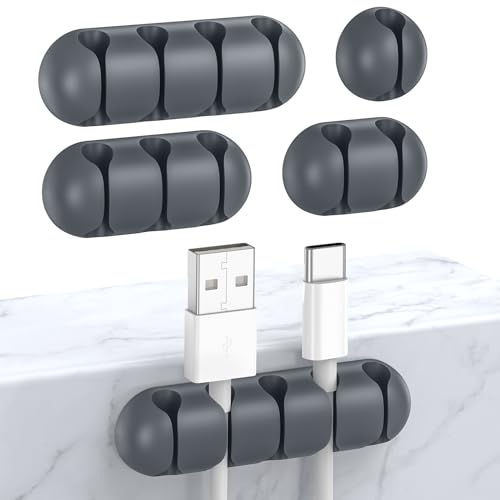 UNBREAKcable Kabelhalter Clips, 5er-Pack Kabel-Organizer Schreibtisch, Silikon Verstellbarer Kabel-Clip (Grau)