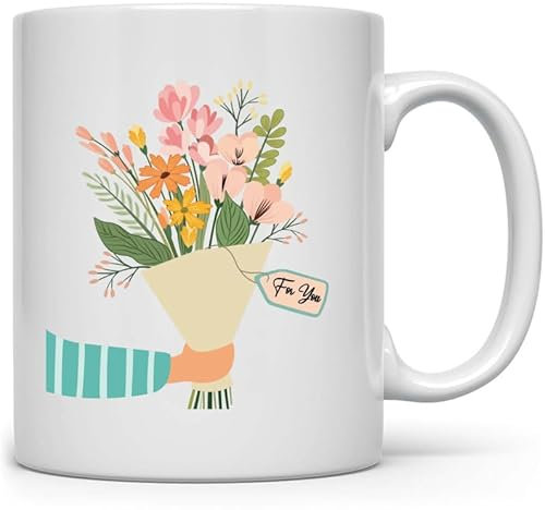 COEROW Bouquet Happy Birthday Mugs,Tasse En Céramique,Memorial Mug Pour femme,Ami,Femme,Maman, Professeur,Tasse De Bénédiction Significative Joyeuse Anniversaire!