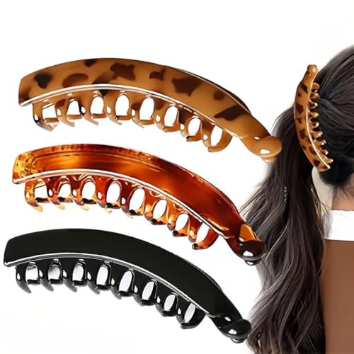 JEYORZY 3 pcs Banana Clip, Pinzas de plátano para mujer, peines grandes vintage de plátano, lindas pinzas para el cabello para niñas, pinzas de plátano para cabello fino, pinzas de plátano