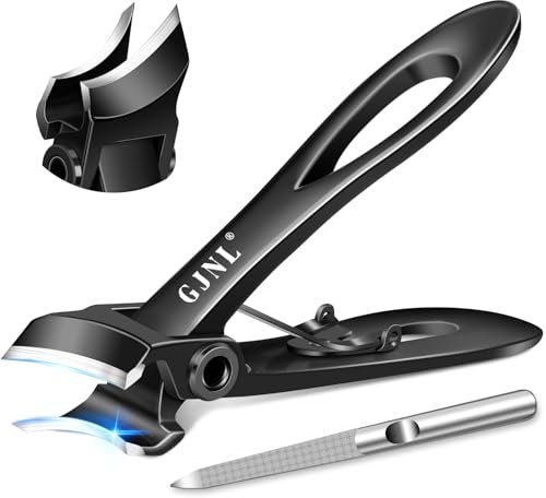 Coupe Ongle Pied, GJNL Coupe Ongles dur et epais à tête inclinée pour personnes âgées, professionnel Pinces à Ongles allemand avec large ouverture de mâchoire (Black Slanted Nail Clippers)