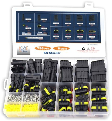 DIYoung 796 Stück Auto Wasserdichte KFZ Kabel Steckverbinder, 12V Wasserdichte Stecker, kfz Stecker 1/2/3/4/5/5/6 Pin, für Autos, Motorräder, Schiffe, Lastwagen (1-6P)