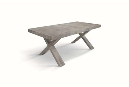 KONTE.DESIGN Tavolo allungabile AMALFI in legno effetto grigio cemento e gambe a X grigio cemento, allungabile 160x90 cm - 240x90 cm