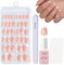 DMQ Almond False Nails Short, 120Pcs French Press On Nails Kit, White Tip Fake Nail Oval, Full Cover Stick on Nails with Nail Glue for French Nail Art Manicure Decorations