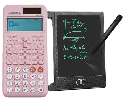 Battery & Solar Scientific Calculator Compatible with FC-991ES Plus 2nd Edition with 4.4 Inch LCD Erasable Writing Tablet, Math Calculator with 417 Function with Notepad for School, Office(Pink)