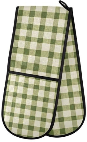 Ofenhandschuhe Doppelte Ofenhandschuhe Grün Büffel Plaid Kariert H Hitze Ofenhandschuhe Topflappen Hitzebeständig Gesteppt für BBQ Backen Küche Kochen Handschuhe
