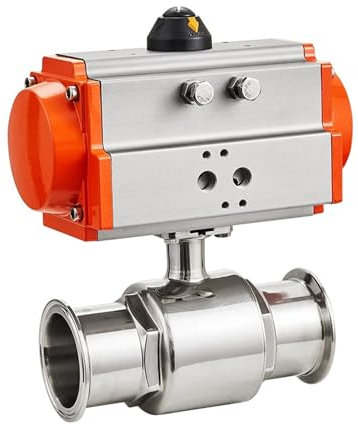 KVEIYIIC 25mm pneumatischer Kugelhahn aus Edelstahl 304, Zweiteiliger Kugelhahn mit Tri-Clamp-Ferrule und doppeltwirkendem Zylinder