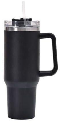 Tumbler with Straw and Lid | 40oz-1200ml Stainless Steel Vacuum Insulated Cup with Handle | Travel Flask Car Coffee Mug for Hot and Cold Drinks. (Black)