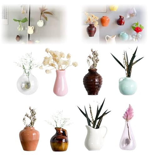 8Pcs Mini Fridge Magnet Vases - 3D DIY Vase Refrigerator Magnets, Miniature Plant Decorations, Suitable for Flower Arrangement, Mini Fridge Magnets for Home and Office Decoration