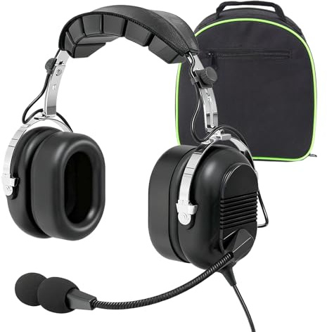 WODASEN General Aviation Headset GA Dual Plug Pilot Headsets mit Galgenmikrofon Flugzeug Noise Cancelling GA Stecker (Schwarz)
