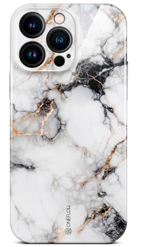 ONEFLOW Bliss Cover für iPhone 15 Pro Max Hülle in Marmor Optik, Designer Case Handy Schutzhülle mit Kameraschutz, Muster Hardcase Glitzer Handyhülle marmoriert, Weiß Gold