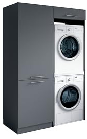 Laundreezy Waschraum Komplett-Set Anthrazit Modulares Schranksystem | 128 x 200 x 68 cm (B/H/T), viel Stauraum mit Softclose, für Waschküche, Hauswirtschaftsraum, Keller, Bad
