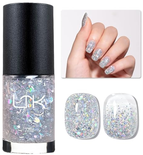 Clear Nail Polish - Glitter Nail Varnish Quick Dry - Chip Resistant & Super Sparkly Nail Polish - Reflective Clear Nail Varnish Air Fast Dry - Nail Art Manicure Salon DIY at Home