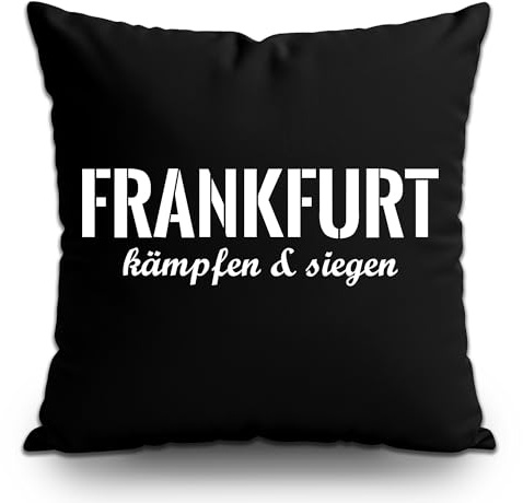 UGLYSHIRT Frankfurt Kämpfen & Siegen Kissen | Kissenbezug mit Fußball Spruch – Szene Deko für Fans aus Hessen – Couch Stadion Sofa 40x40 cm | M3 Schwarz ohne Füllung