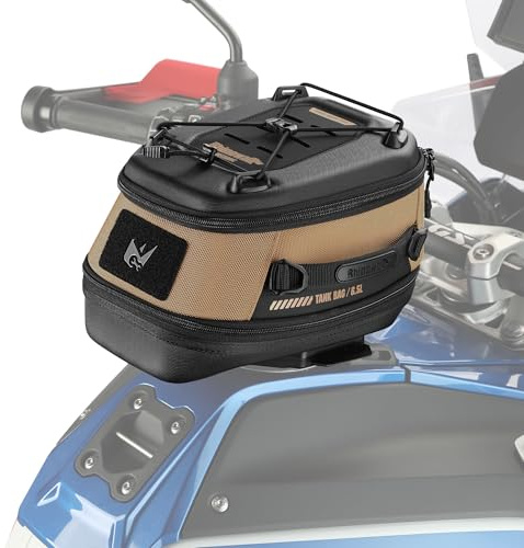 Rhinowalk Motorrad Tankrucksack 5 l–6,5 l mit starkem magnetischem Schnellverschluss, magnetischer Tankrucksack mit Regenschutz, passend für Harley Davidson, Indian, Honda, Yamaha und mehr – Braun
