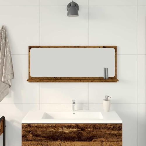 Spiegelregal mit Ablage aus Altholz, 90 x 10,5 x 37 cm, Wandspiegel für Badezimmer oder Flur, elegantes Design mit mattem Finish, Aufbewahrung