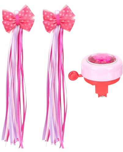 Abaodam Fahrradklingel und Lenkerbänder Kinderfahrrad 19cm Pink mit Glitzernden Streamern Geräuscharme Klingel für Lenker von Kinderfahrrädern Dreirädern und Rollern Zufällige Farbe