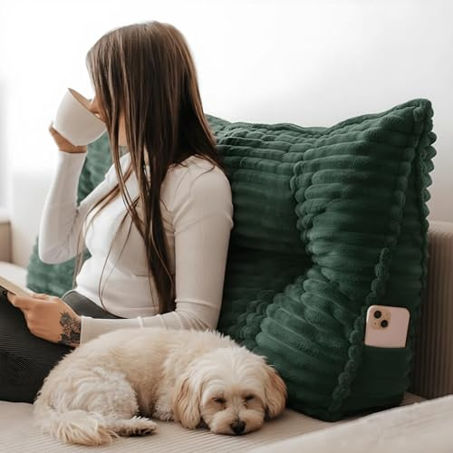 Gutekissen® Rückenkissen - Lesekissen für Bett und Sofa - Keilkissen - Rückenpolster für die Wand - Sitzkissen - Wandkissen - Mit Handytasche (Grün Tilia, 100 cm)