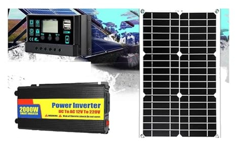 Convertisseur onduleur Voiture Kit Solaire 2000W Panneau Onduleur Contrôleur 30A Système Complet Production D'énergie Extérieure 12V DC 220V AC