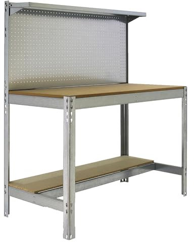 Simon Rack Banco de Trabajo Taller, Capacidad Carga 600 kg, 1445x1510x610 mm, Mesa de Trabajo, Galvanizado/Madera - BT3