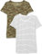 Amazon Essentials Women's Regular-Fit Short-Sleeve Crewneck T-Shirt, Pack of 2, Olive Camo/White Stripes, XL