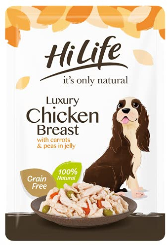 HILIFE,Chicken, Carrots it's only natural - Wet Dog Food - Luxury Chicken Breast, Carrots, Peas in Jelly - 100% Natural Grain Free, 15 Pouches x 100g