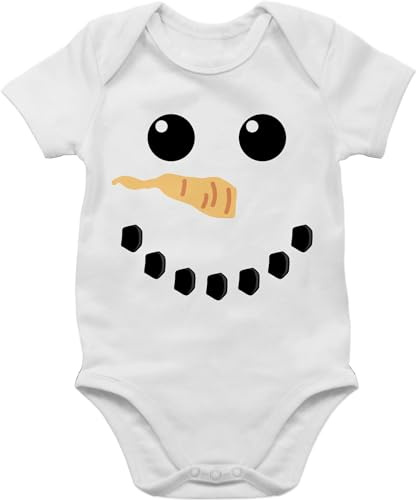 Baby Body Kurzarm - & - Schneemann Karneval Kostüm I Fasching Schneeman Kostüm Weihnachten Christmas Eiskönigin Olaf - 6/12 Monate - Weiß - tier fastnacht snowman 80er jahre outfit faschings
