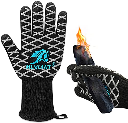 MLMLANT Grillhandschuhe,Topfhandschuhe hitzebeständig,Hitzeschutz handschuh,kochhandschuhe hitzebeständig,Grillhandschuhe 800 Grad,Silikon Handschuhe backofen zum Backen,Grillen,BBQ,Kochen,Schwarz(M)