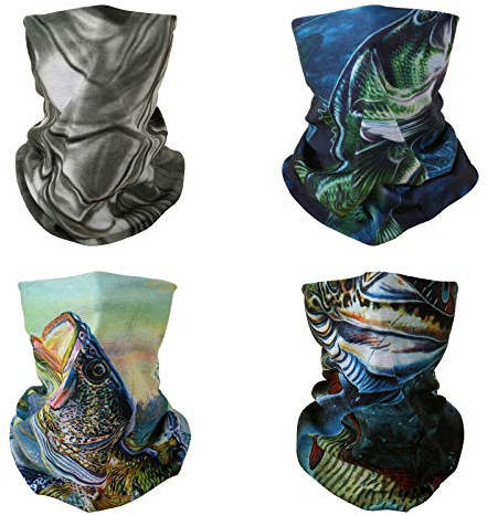 SMEHCF 4 Bandeau Bandana Cagoule Demi Masque Bouclier Tête Cheveux Écharpe Cache-Cou Chapeau Polyvalent pour Femmes Hommes Respirant Réutilisable Lavable Leurre Chien Poisson Achigan à Grande Bouche