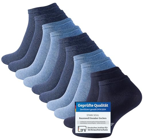 STARK SOUL 10 Paar Essentials Sneaker Socken, Baumwolle, Blautöne, Gr. 39-42