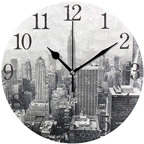 AABAO New York City Ronde Horloge Murale, Silent Non Ticking Peinture à l'huile pour Chambre Salon Bureau École Décor À La Maison