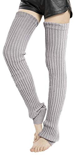 Leotruny Damen Winter Dicker Strick Extra Lang Oberschenkelhoch Stulpen - Grau - Medium