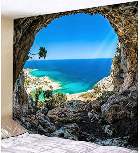 Lsimeru Natur Landschaft Wandteppich 180x230 Höhle Bergsee Berglandschaft Wandbehang Psychedelic Wald Beach Wandtuch Tapestry Wandkunst Schlafzimmer