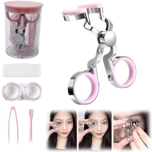 Contact Lens Applicator Tool,Color Contact Lenses Wearing Aids,Contacts Lens Helper,Eye Contact Removal Tweezers,Eye Opener with Contact Lens Case,Contact Lenses Remover and Insertion Tool (Pink)