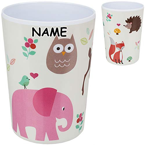 alles-meine.de GmbH Trinkbecher/Becher - Waldtiere & Zootiere - Elefant - REH - Eule - inkl. Name - 350 ml - BPA frei - aus Melmin/Kunststoff - Tasse - Zahnputzbecher/Malbe..
