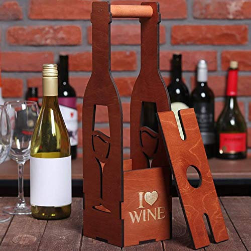 Wine Bottle and Glass Holder Plywood Wine Box Kitchen Countertop Decor - Wine Bottle Caddy Wine Glass Caddy Portable Wine Accessories - Wine Caddy with Glasses Wine Gifts Wine Decor