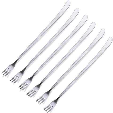 JSeven Kuchengabeln, mit langem Griff, Edelstahl, für Obst, Gurken, 6 Stück