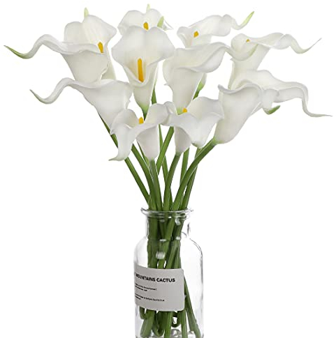 huaao 12pcs Calla Artificiali in Lattice Bianco Vero Tocco Realistic Calla Fiori Finti per Finte Calle Bouquet Sposa Decorazione Nozze Matrimonio, Anniversario, Casa, Feste, Ufficio, Nuziale