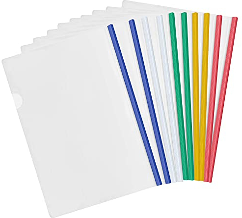 10 Pièces Clair A4 Dossier Coulissante, Plastique Dossier de Fichiers avec Reliure Barre Coulissante, Chemise de Couvertures de Rapports pour École Bureau Accueil Documents Classification (5 Couleurs)