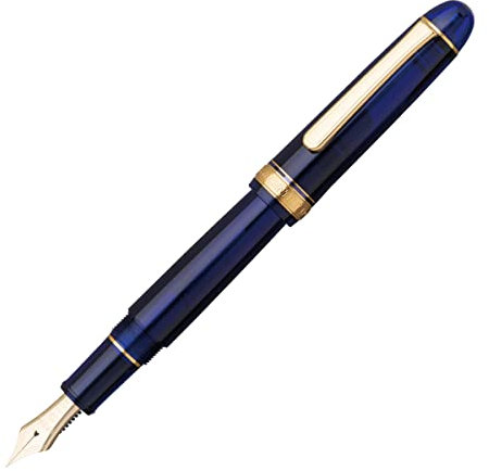 PLATINUM Japanischer Füllfederhalter #3776 Century Gold Trim Chartres Blue C/Blau/ 0,54-0,64 mm/Handgefertigt/Feder aus 14-Karätigem Gold/mit Geschenkbox/Füllhalter, PNB15000-51C