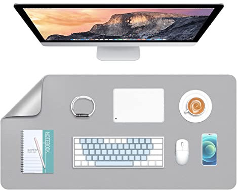 Hsurbtra Desk Pad, 76.2 x 35.5 cm Dual Side PU Leather Large Mouse Pad, Desk Protector, Desk Mat for Desktop, Desk Accessories for Women Office, Desk Supplies for Keyboard and Mouse, Gray and Gold