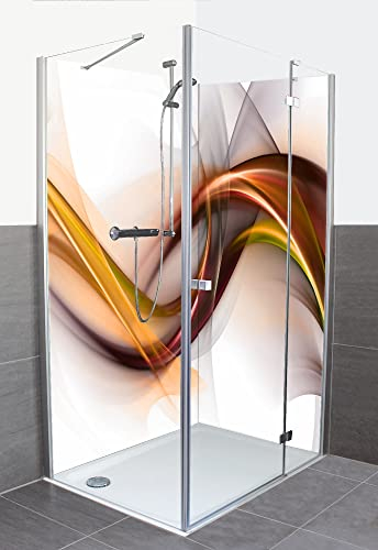 ARTland Duschrückwand Eck mit Motiv Alu Rückwand Dusche Bad Verkleidung wasserfest Duschwand Größe personalisiert 2 Segmente Abstraktes Design Orange U1UO