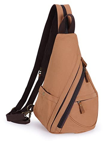 HAWEE Retro Rucksack Canvas Brusttasche Kleine Schulterrucksack Leichte Umhängetasche Sling Rucksack für Herren Damen Sport Radfahren Wandern Reisen Schule