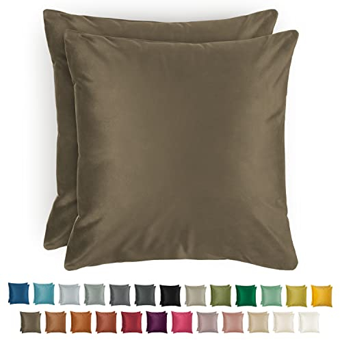 Blumtal 2er Set Kissenbezug 45x45 cm Dunkelbraun - dekorativer Samt Kissenbezug mit verstecktem Reißverschluss, Kissenhülle für Zierkissen Deko-Kissen Polster Sofakissen & Couchkissen waschbar