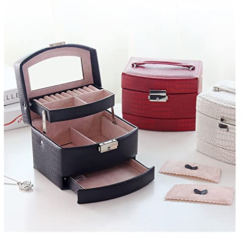 Automatische Schmuckschatulle 3 Schichten Schmuck Fall Jewel Packung Lagerung Holding Ring Halskette Armband Ohrring Festival Geschenk schmuck kästchen (Color : A Black)