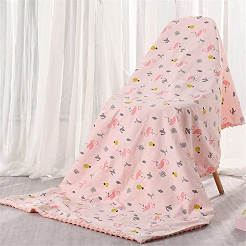 Hixingo Kinderdecke Kuscheldecke, Karikatur Muster Sommer Wohndecke Baumwolle Weiche Warm Minky Decke Krabbeldecke Doppelseitige Decke für Mädchen & Junge (Flamingo & Ananas,110x155cm)