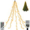 DreiWasser Weihnachtsbaum Lichterkette mit Ring, 2M 280 LED Lichtervorhang Weihnachtsbeleuchtung Wasserfall 8 modi mit Fernbedienung Timer für Weihnachten Deko Dimmbar